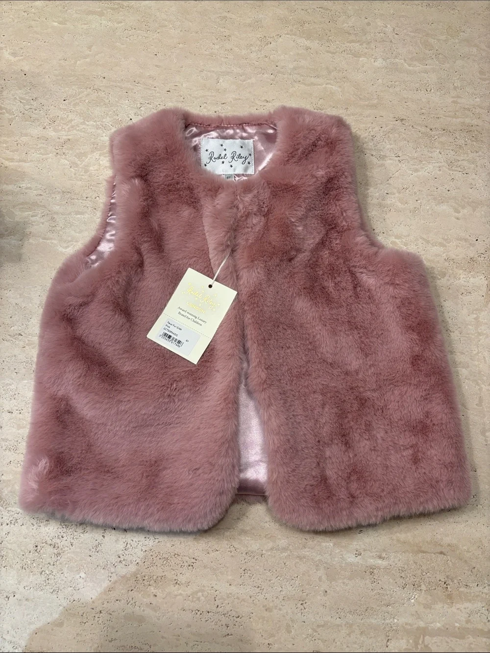 NWT Rachel Riley Girls Faux Fur Vest in Dusty Pink